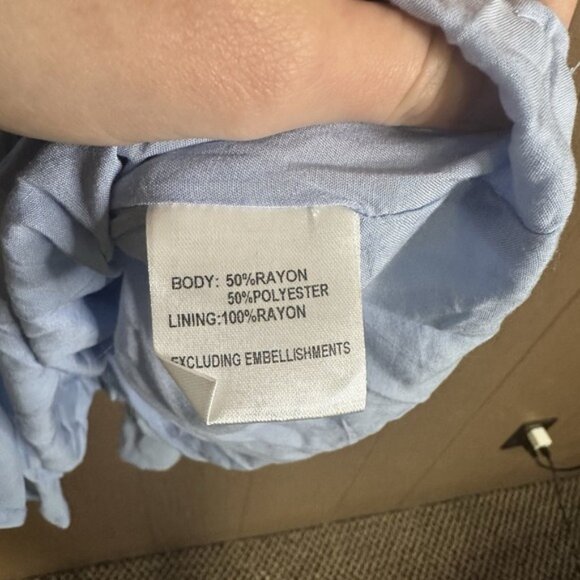 Hello Molly No Time For Love Blue Ruffle Mini Dress Long Sleeve Size Medium - Picture 7 of 8